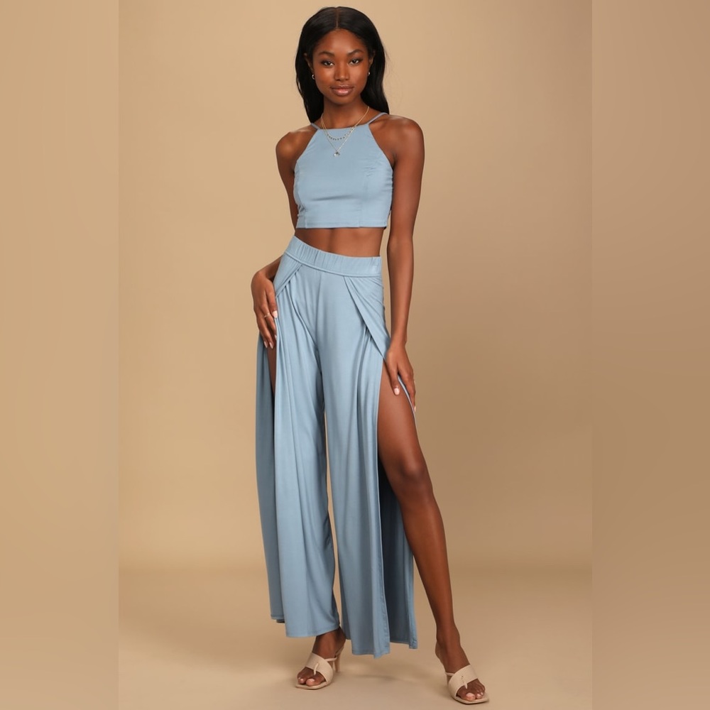 Lulu’s Instant Winner Light Blue Tie-Back Two-Piece Jumpsuit